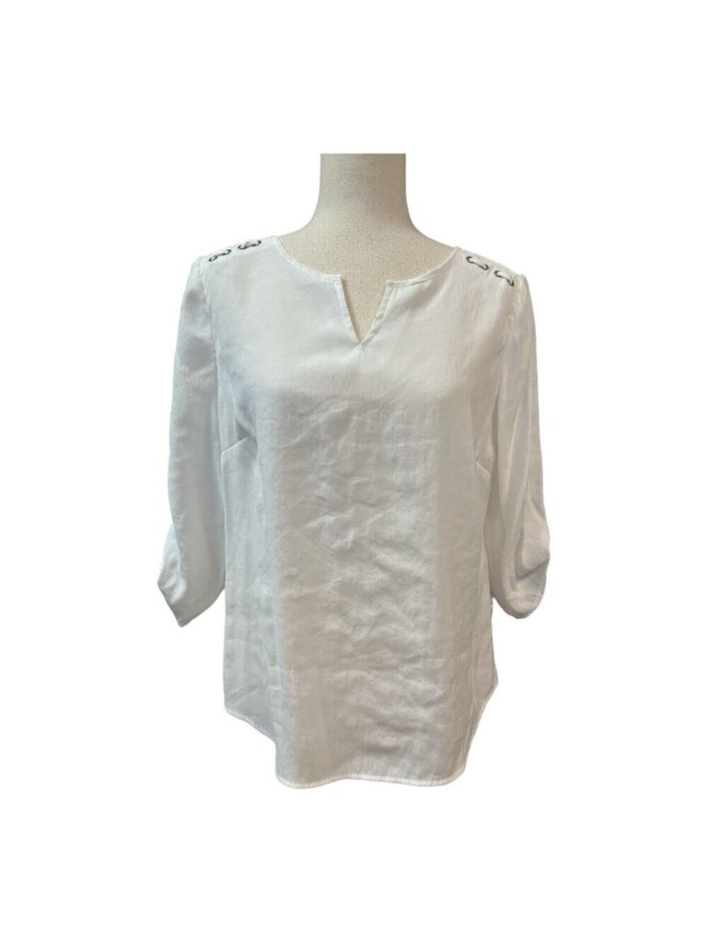Chicos Womens Chain Blouse~Size 0 (S/4)~White Three Quarter Sleeve 3/4 ~ L13 09